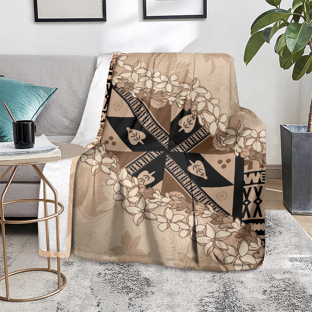 Bula Fiji Plumeria Tagimoucia Salusalu Beige Blanket Kaiviti Masi LT7 - Polynesian Pride