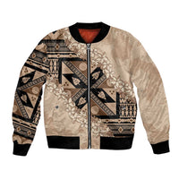 Bula Fiji Plumeria Tagimoucia Salusalu Beige Bomber Jacket Kaiviti Masi LT7 Unisex Beige - Polynesian Pride