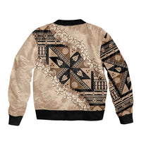 Bula Fiji Plumeria Tagimoucia Salusalu Beige Bomber Jacket Kaiviti Masi LT7 - Polynesian Pride