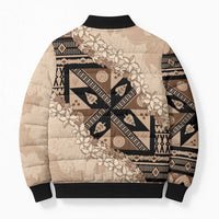 Bula Fiji Plumeria Tagimoucia Salusalu Beige Bomber Puffer Jacket Kaiviti Masi LT7 - Polynesian Pride