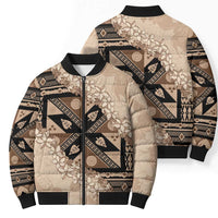 Bula Fiji Plumeria Tagimoucia Salusalu Beige Bomber Puffer Jacket Kaiviti Masi LT7 - Polynesian Pride