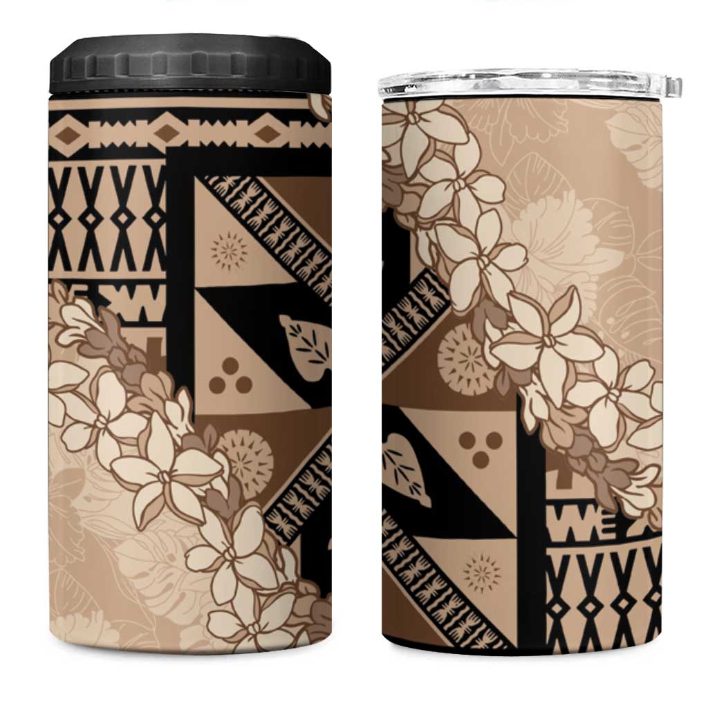 Bula Fiji Plumeria Tagimoucia Salusalu Beige 4 in 1 Can Cooler Tumbler Kaiviti Masi LT7 One Size: 16 oz Beige - Polynesian Pride