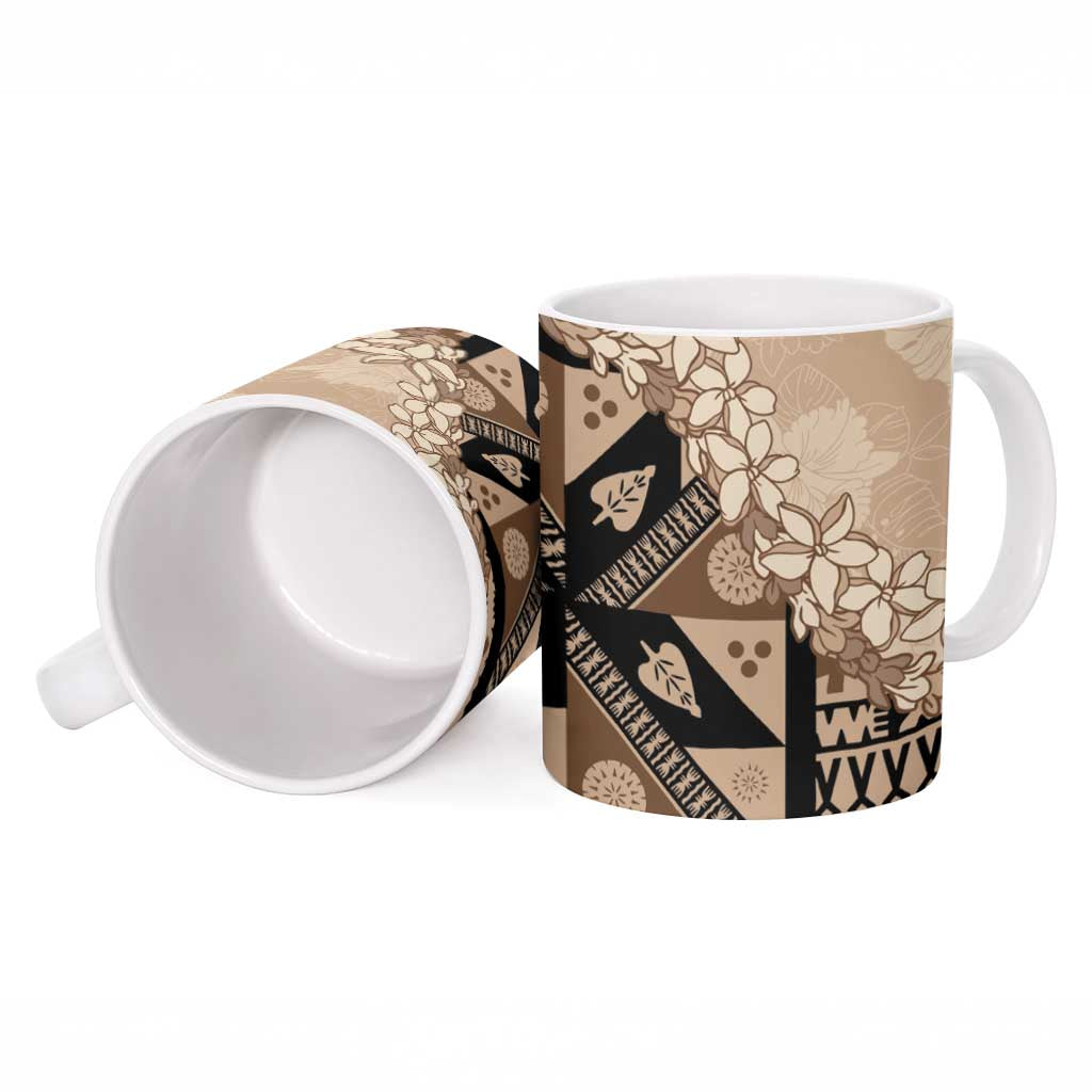 Bula Fiji Plumeria Tagimoucia Salusalu Beige Ceramic Mug Kaiviti Masi LT7 - Polynesian Pride