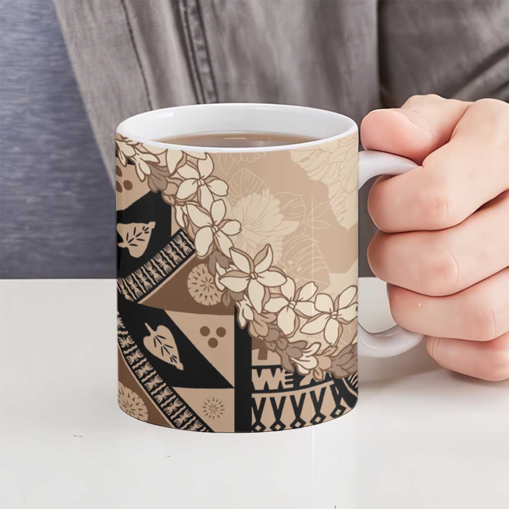 Bula Fiji Plumeria Tagimoucia Salusalu Beige Ceramic Mug Kaiviti Masi LT7 - Polynesian Pride