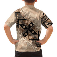 Bula Fiji Plumeria Tagimoucia Salusalu Beige Family Matching Long Sleeve Bodycon Dress and Hawaiian Shirt Kaiviti Masi LT7 - Polynesian Pride