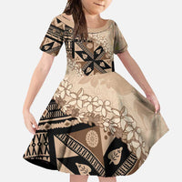 Bula Fiji Plumeria Tagimoucia Salusalu Beige Family Matching Long Sleeve Bodycon Dress and Hawaiian Shirt Kaiviti Masi LT7 Daughter's Dress Beige - Polynesian Pride