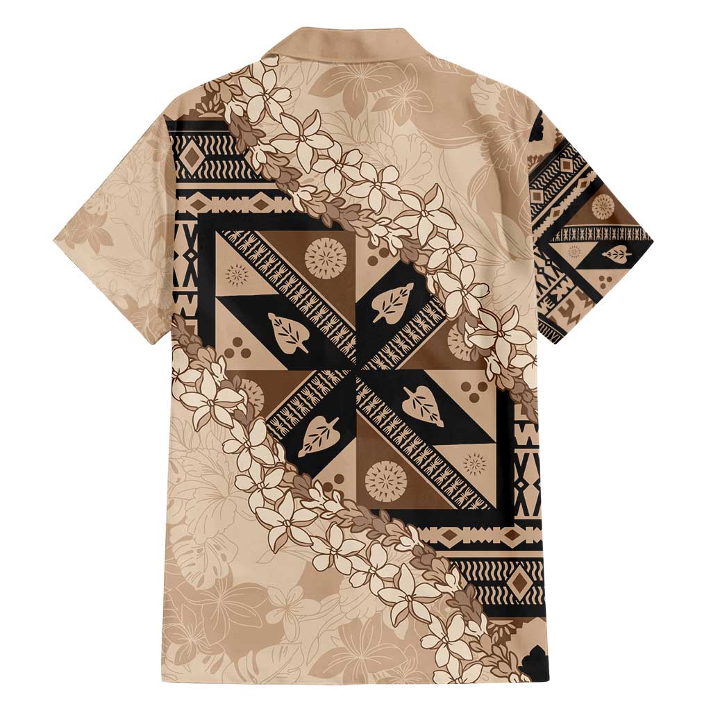 Bula Fiji Plumeria Tagimoucia Salusalu Beige Family Matching Long Sleeve Bodycon Dress and Hawaiian Shirt Kaiviti Masi LT7 - Polynesian Pride