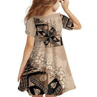 Bula Fiji Plumeria Tagimoucia Salusalu Beige Family Matching Off The Shoulder Long Sleeve Dress and Hawaiian Shirt Kaiviti Masi LT7 - Polynesian Pride