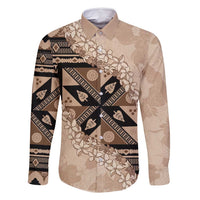 Bula Fiji Plumeria Tagimoucia Salusalu Beige Family Matching Off Shoulder Maxi Dress and Hawaiian Shirt Kaiviti Masi LT7 Dad's Shirt - Long Sleeve Beige - Polynesian Pride