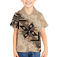 Bula Fiji Plumeria Tagimoucia Salusalu Beige Family Matching Off Shoulder Maxi Dress and Hawaiian Shirt Kaiviti Masi LT7 Son's Shirt Beige - Polynesian Pride