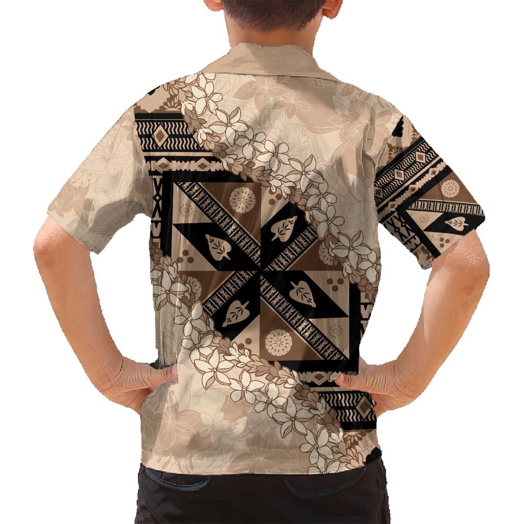 Bula Fiji Plumeria Tagimoucia Salusalu Beige Family Matching Puletasi and Hawaiian Shirt Kaiviti Masi LT7 - Polynesian Pride