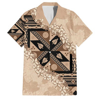 Bula Fiji Plumeria Tagimoucia Salusalu Beige Family Matching Summer Maxi Dress and Hawaiian Shirt Kaiviti Masi LT7 Dad's Shirt - Short Sleeve Beige - Polynesian Pride