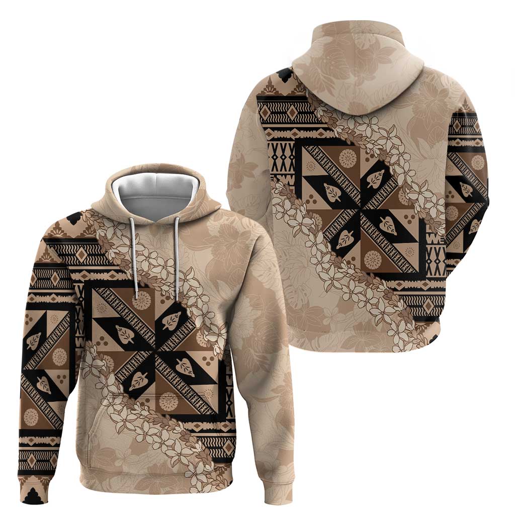Bula Fiji Plumeria Tagimoucia Salusalu Beige Hoodie Kaiviti Masi - Polynesian Pride