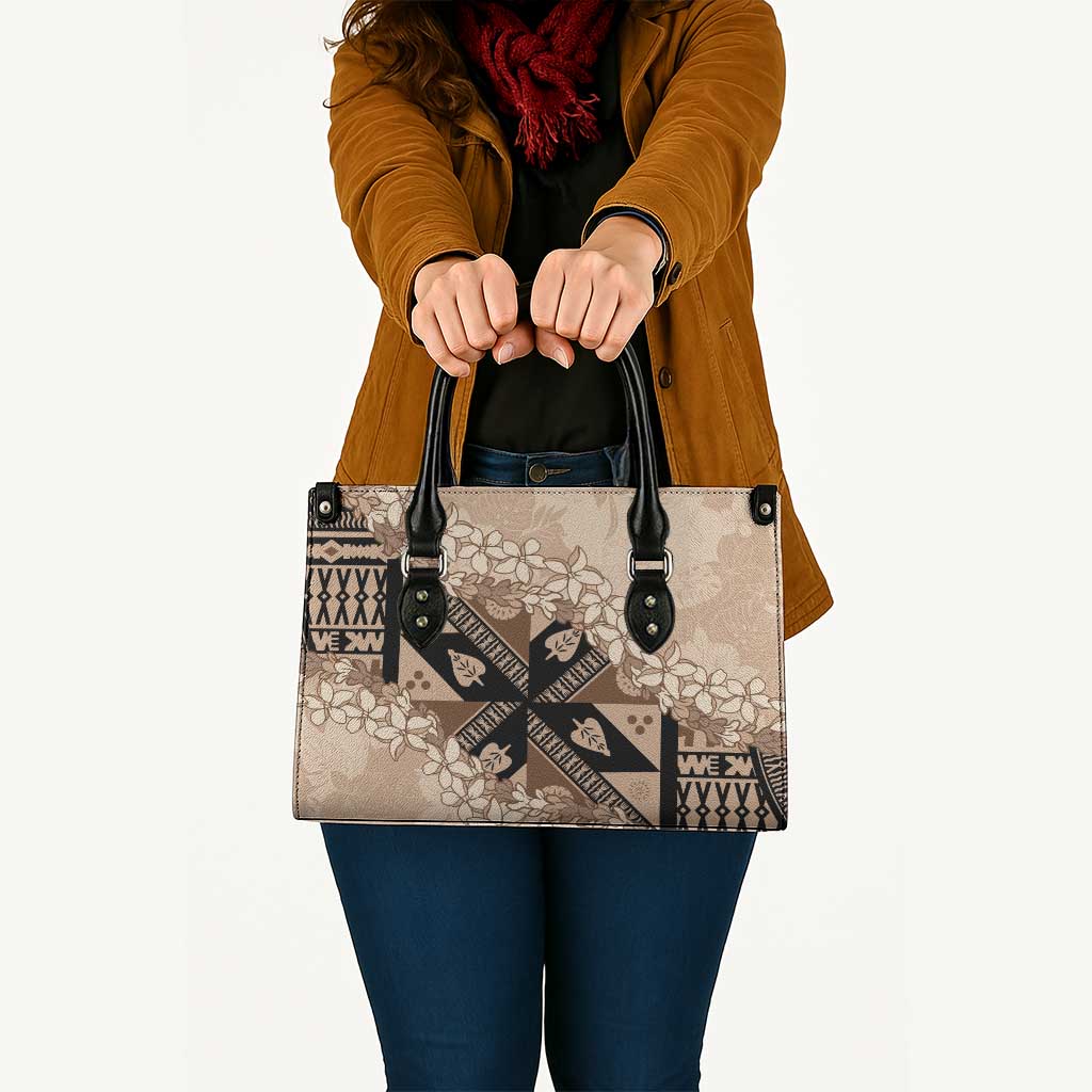 Bula Fiji Plumeria Tagimoucia Salusalu Beige Leather Bag Kaiviti Masi - Polynesian Pride