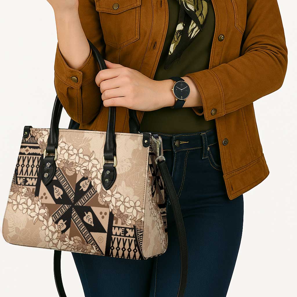 Bula Fiji Plumeria Tagimoucia Salusalu Beige Leather Bag Kaiviti Masi - Polynesian Pride