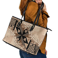 Bula Fiji Plumeria Tagimoucia Salusalu Beige Leather Tote Bag Kaiviti Masi LT7 - Polynesian Pride