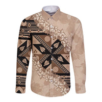 Bula Fiji Plumeria Tagimoucia Salusalu Beige Long Sleeve Button Shirt Kaiviti Masi LT7 Unisex Beige - Polynesian Pride