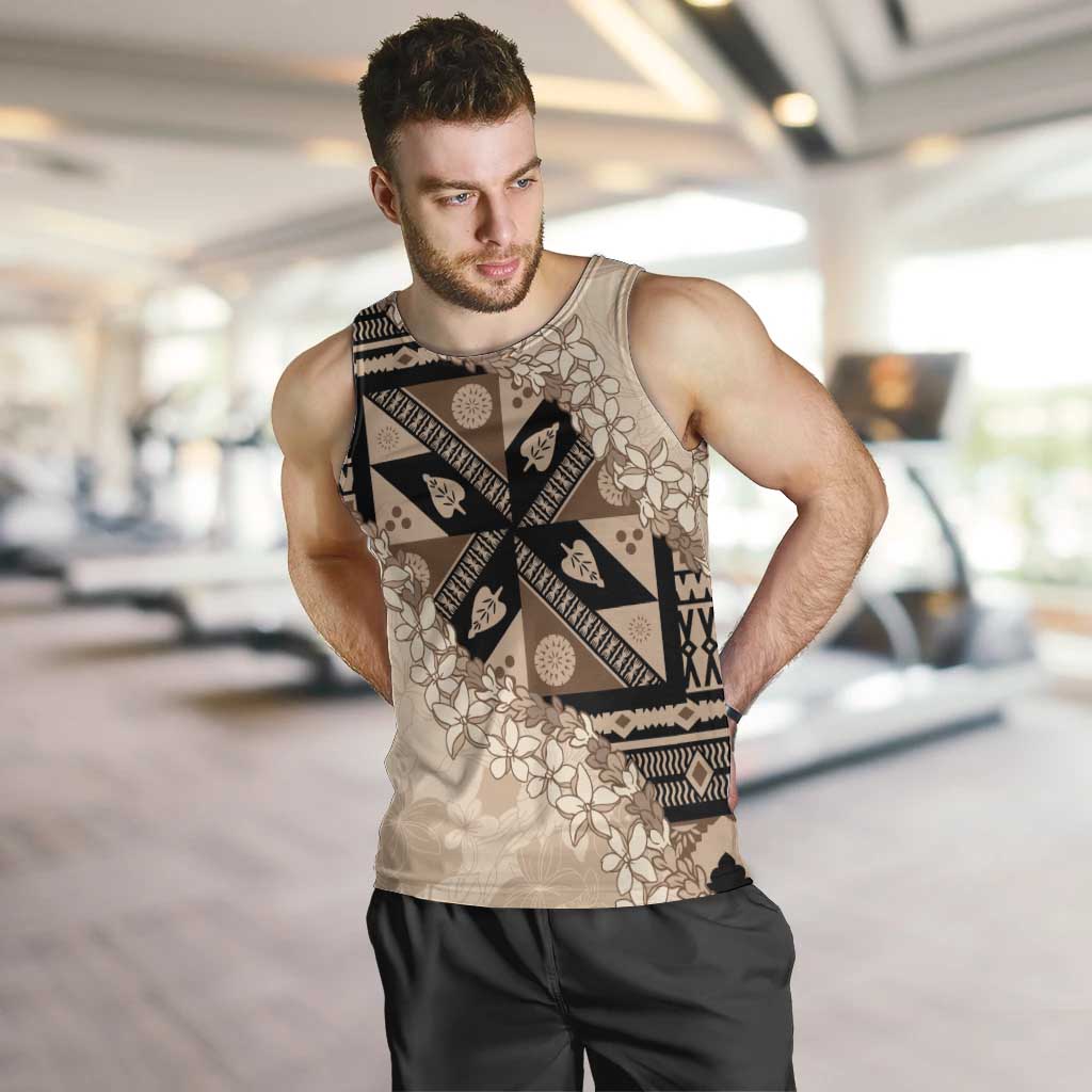 Bula Fiji Plumeria Tagimoucia Salusalu Beige Men Tank Top Kaiviti Masi LT7 Beige - Polynesian Pride