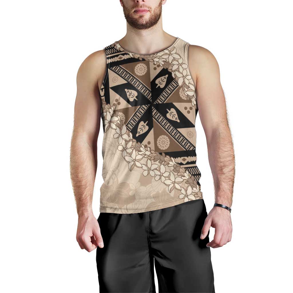Bula Fiji Plumeria Tagimoucia Salusalu Beige Men Tank Top Kaiviti Masi LT7 - Polynesian Pride