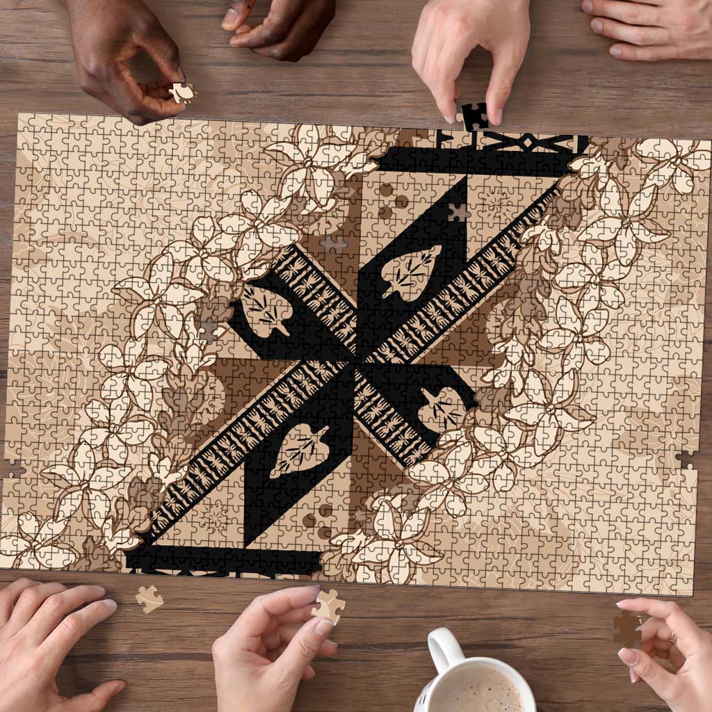 Bula Fiji Plumeria Tagimoucia Salusalu Beige Puzzle Kaiviti Masi - Polynesian Pride