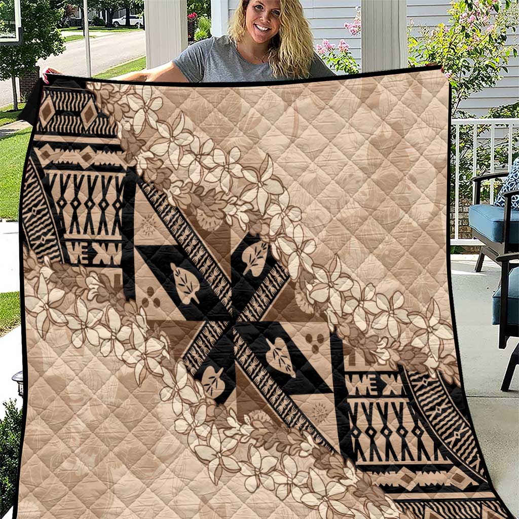 Bula Fiji Plumeria Tagimoucia Salusalu Beige Quilt Kaiviti Masi LT7 Beige - Polynesian Pride