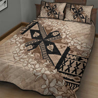 Bula Fiji Plumeria Tagimoucia Salusalu Beige Quilt Bed Set Kaiviti Masi - Polynesian Pride