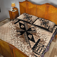 Bula Fiji Plumeria Tagimoucia Salusalu Beige Quilt Bed Set Kaiviti Masi - Polynesian Pride