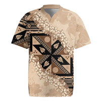 Bula Fiji Plumeria Tagimoucia Salusalu Beige Rugby Jersey Kaiviti Masi - Polynesian Pride