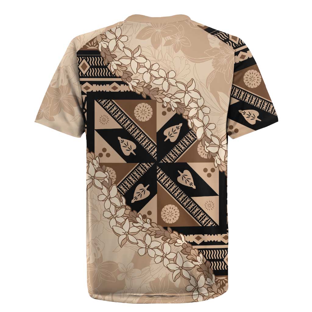 Bula Fiji Plumeria Tagimoucia Salusalu Beige Rugby Jersey Kaiviti Masi - Polynesian Pride