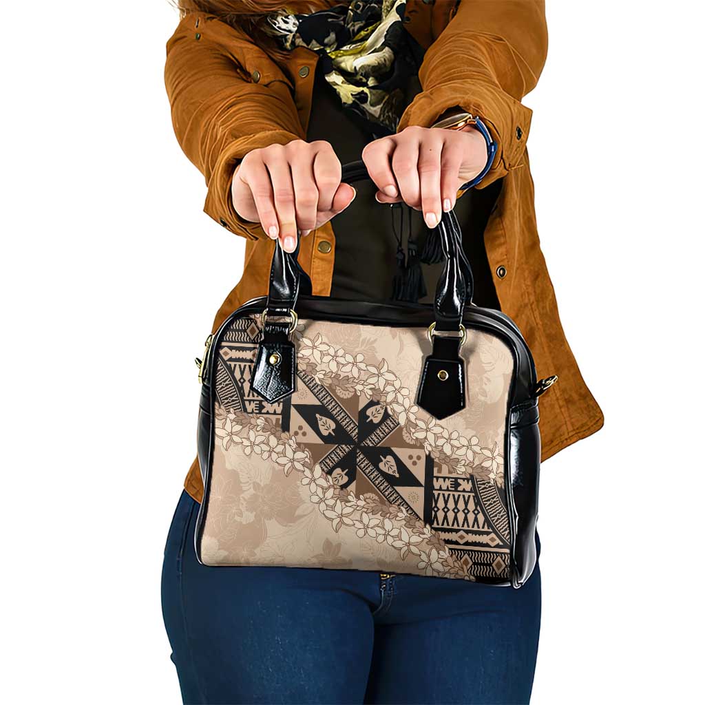 Bula Fiji Plumeria Tagimoucia Salusalu Beige Shoulder Handbag Kaiviti Masi LT7 One Size Beige - Polynesian Pride