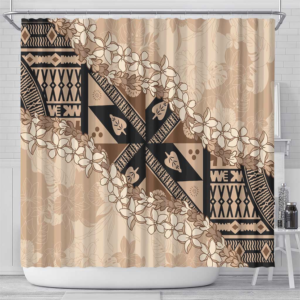 Bula Fiji Plumeria Tagimoucia Salusalu Beige Shower Curtain Kaiviti Masi LT7 - Polynesian Pride