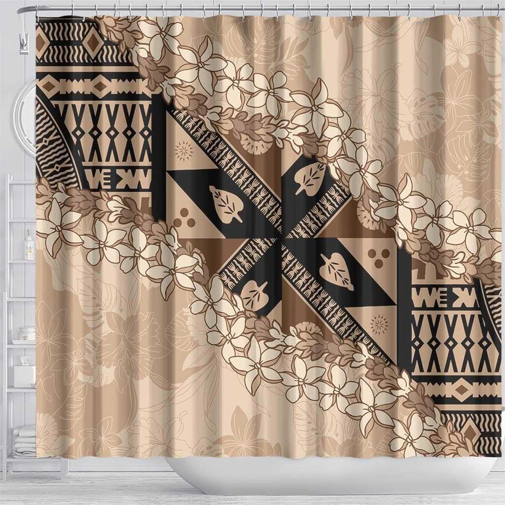 Bula Fiji Plumeria Tagimoucia Salusalu Beige Shower Curtain Kaiviti Masi LT7 - Polynesian Pride