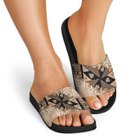 Bula Fiji Plumeria Tagimoucia Salusalu Beige Slide Sandals Kaiviti Masi LT7 - Polynesian Pride
