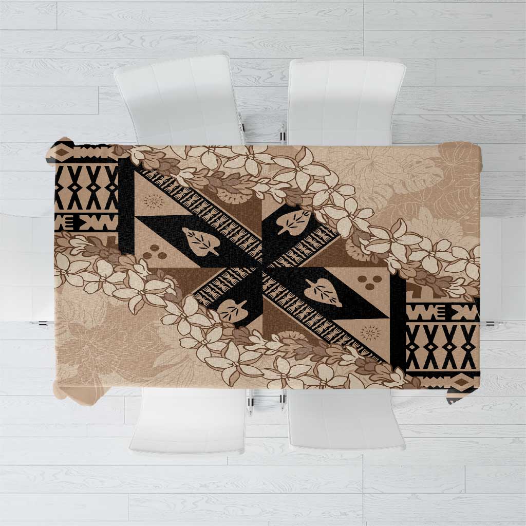 Bula Fiji Plumeria Tagimoucia Salusalu Beige Tablecloth Kaiviti Masi LT7 Beige - Polynesian Pride
