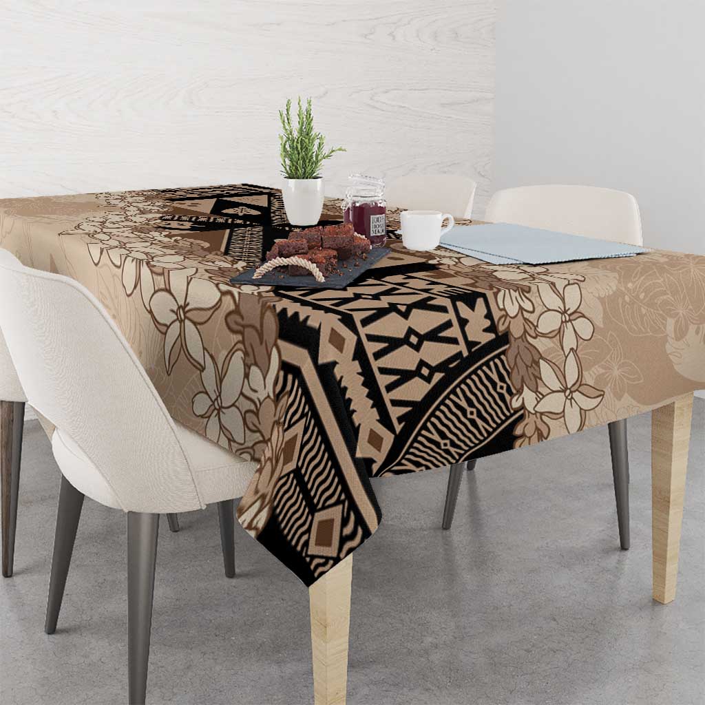 Bula Fiji Plumeria Tagimoucia Salusalu Beige Tablecloth Kaiviti Masi LT7 - Polynesian Pride