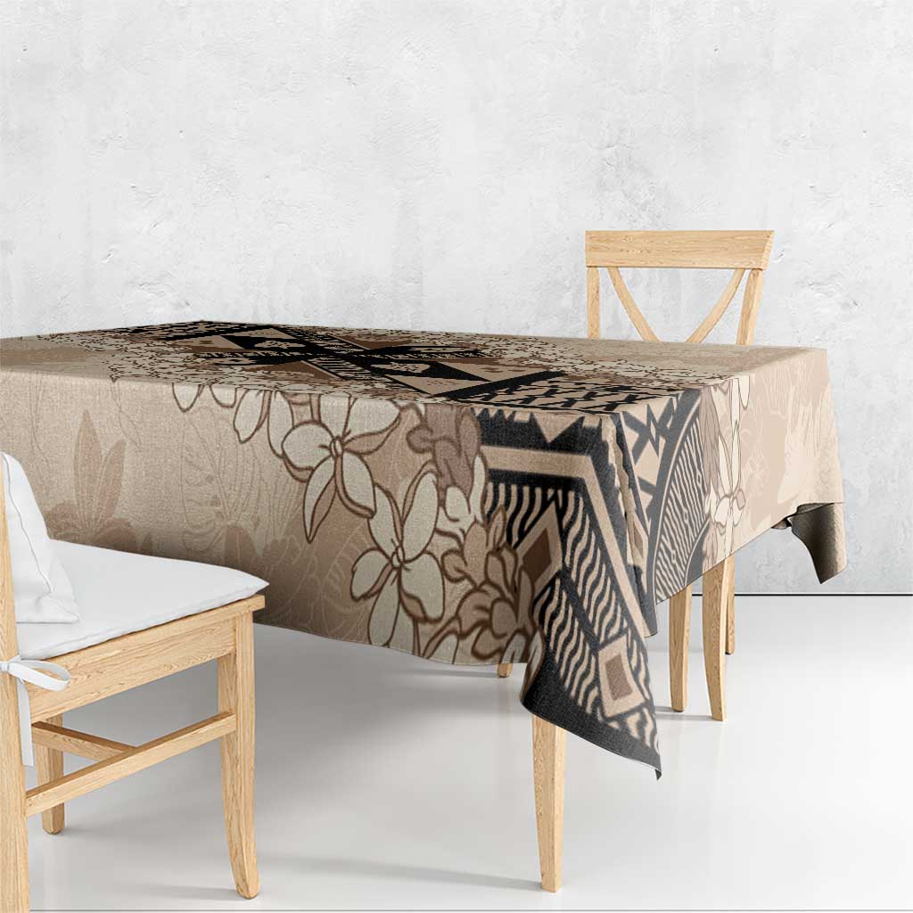 Bula Fiji Plumeria Tagimoucia Salusalu Beige Tablecloth Kaiviti Masi LT7 - Polynesian Pride