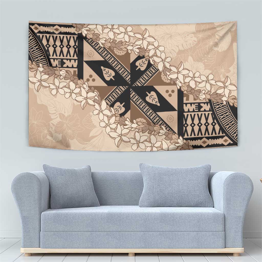 Bula Fiji Plumeria Tagimoucia Salusalu Beige Tapestry Kaiviti Masi LT7 - Polynesian Pride