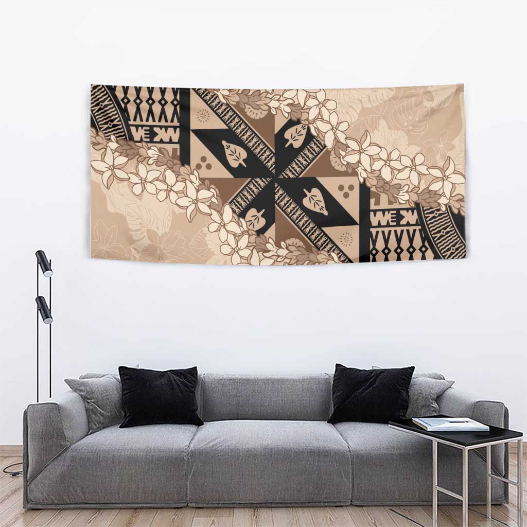 Bula Fiji Plumeria Tagimoucia Salusalu Beige Tapestry Kaiviti Masi LT7 - Polynesian Pride
