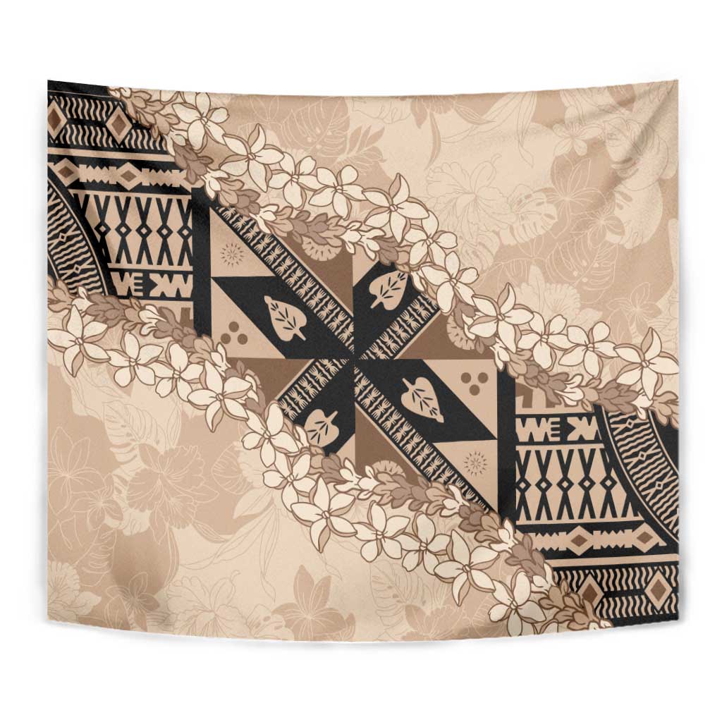 Bula Fiji Plumeria Tagimoucia Salusalu Beige Tapestry Kaiviti Masi LT7 - Polynesian Pride
