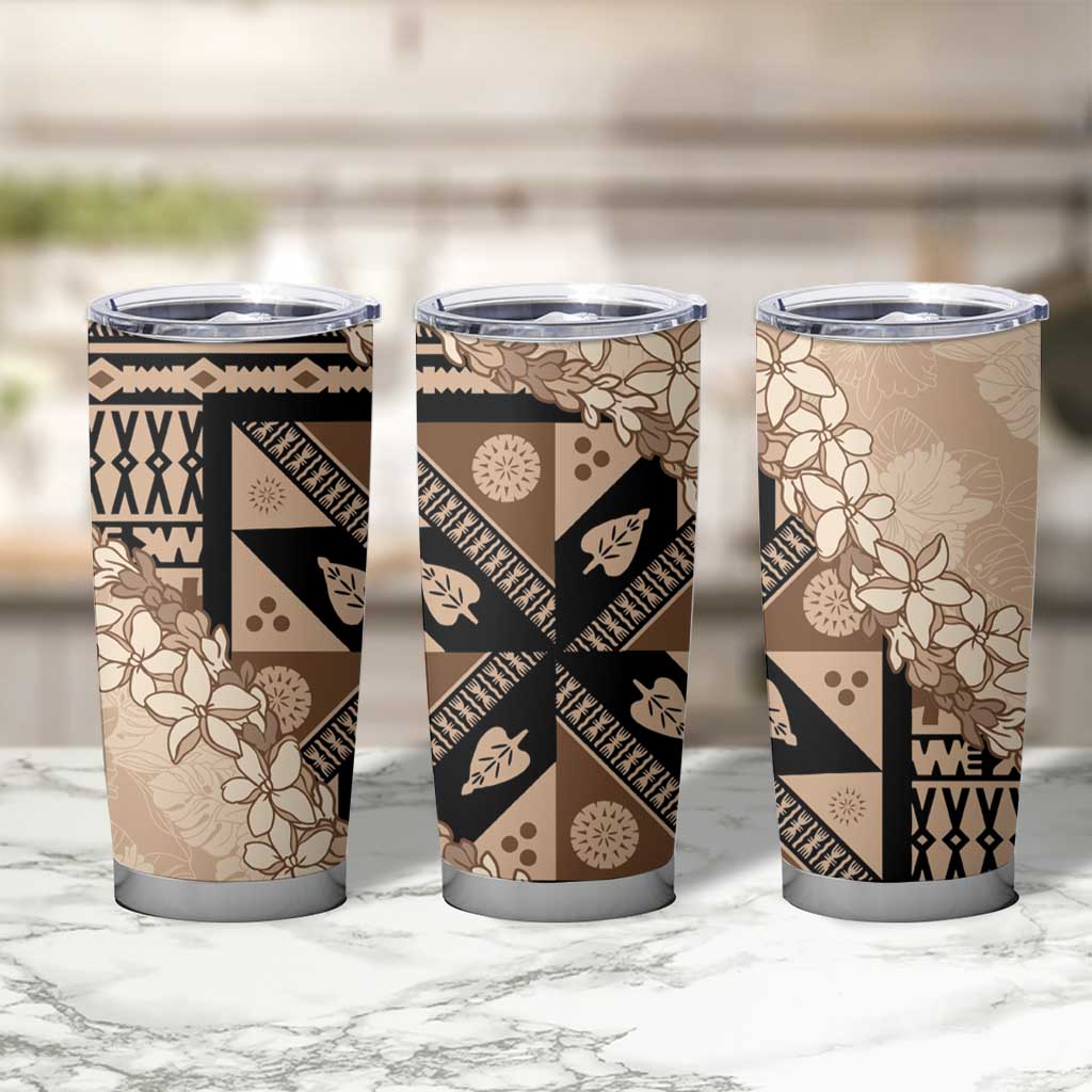 Bula Fiji Plumeria Tagimoucia Salusalu Beige Tumbler Cup Kaiviti Masi - Polynesian Pride