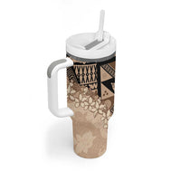 Bula Fiji Plumeria Tagimoucia Salusalu Beige Tumbler With Handle Kaiviti Masi LT7 - Polynesian Pride