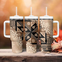 Bula Fiji Plumeria Tagimoucia Salusalu Beige Tumbler With Handle Kaiviti Masi LT7 - Polynesian Pride
