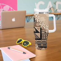 Bula Fiji Plumeria Tagimoucia Salusalu Beige Tumbler With Handle Kaiviti Masi LT7 - Polynesian Pride