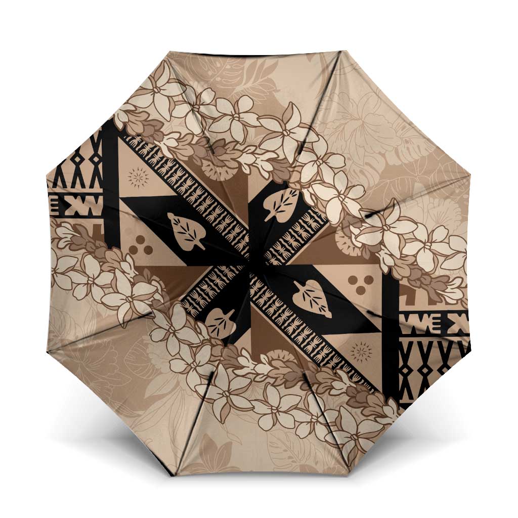 Bula Fiji Plumeria Tagimoucia Salusalu Beige Umbrella Kaiviti Masi LT7 One Size Folded 11.42 inch Opened Diameter 37.4 inch Beige - Polynesian Pride