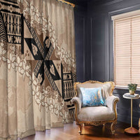 Bula Fiji Plumeria Tagimoucia Salusalu Beige Window Curtain Kaiviti Masi LT7 - Polynesian Pride