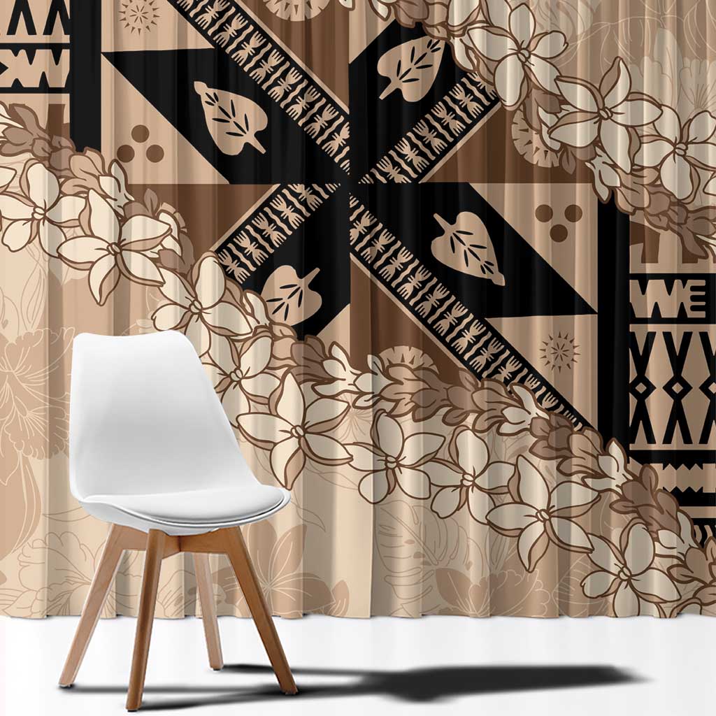 Bula Fiji Plumeria Tagimoucia Salusalu Beige Window Curtain Kaiviti Masi LT7 - Polynesian Pride