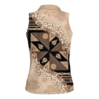 Bula Fiji Plumeria Tagimoucia Salusalu Beige Women Sleeveless Polo Shirt Kaiviti Masi LT7 - Polynesian Pride