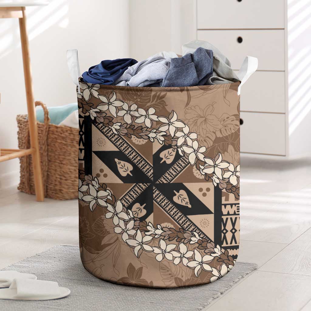 Bula Fiji Plumeria Tagimoucia Salusalu Mocha Laundry Basket Kaiviti Masi LT7 Mocha - Polynesian Pride
