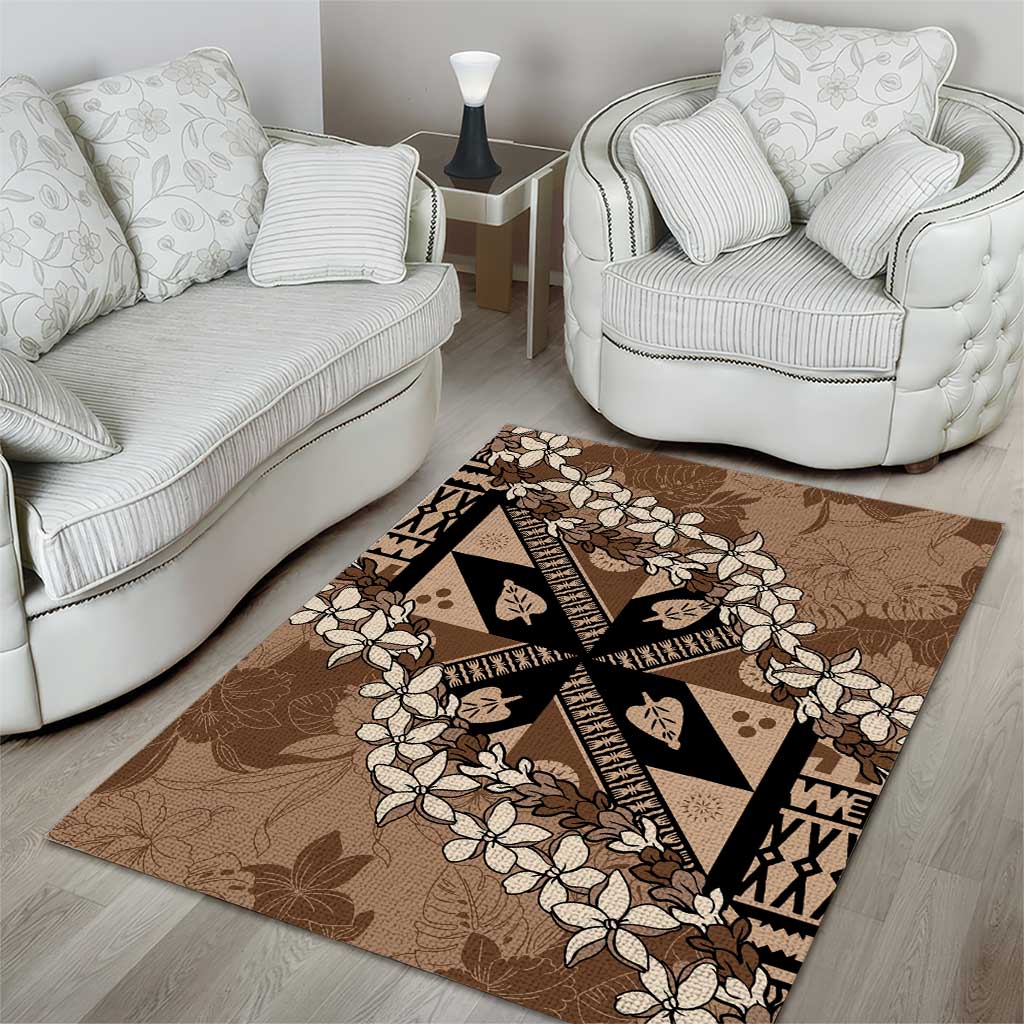 Bula Fiji Plumeria Tagimoucia Salusalu Mocha Area Rug Kaiviti Masi LT7 - Polynesian Pride