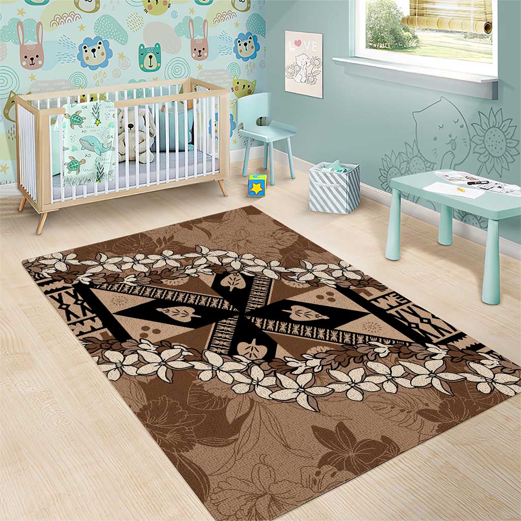 Bula Fiji Plumeria Tagimoucia Salusalu Mocha Area Rug Kaiviti Masi LT7 - Polynesian Pride